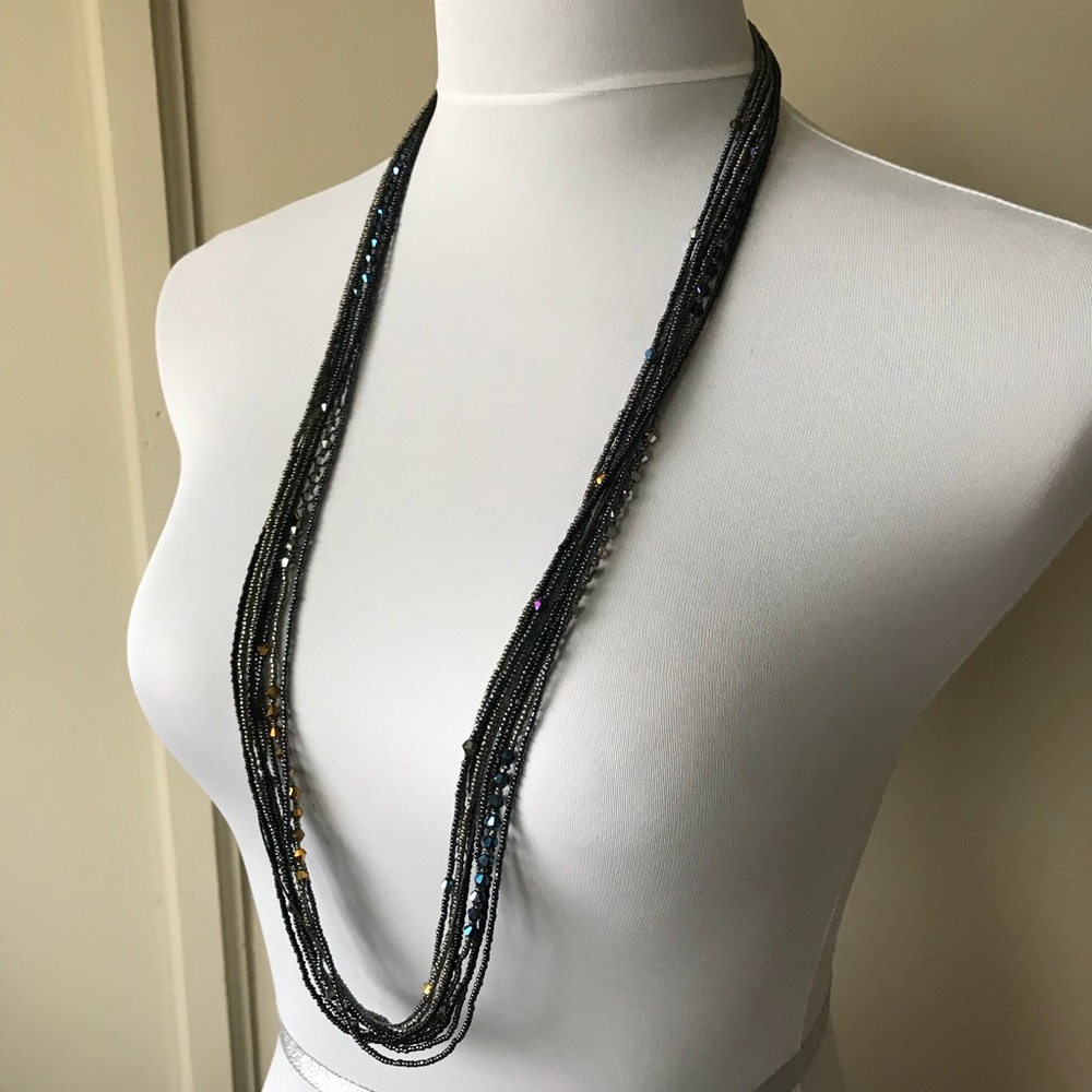 Black & Gunmetal Long Beaded Necklace